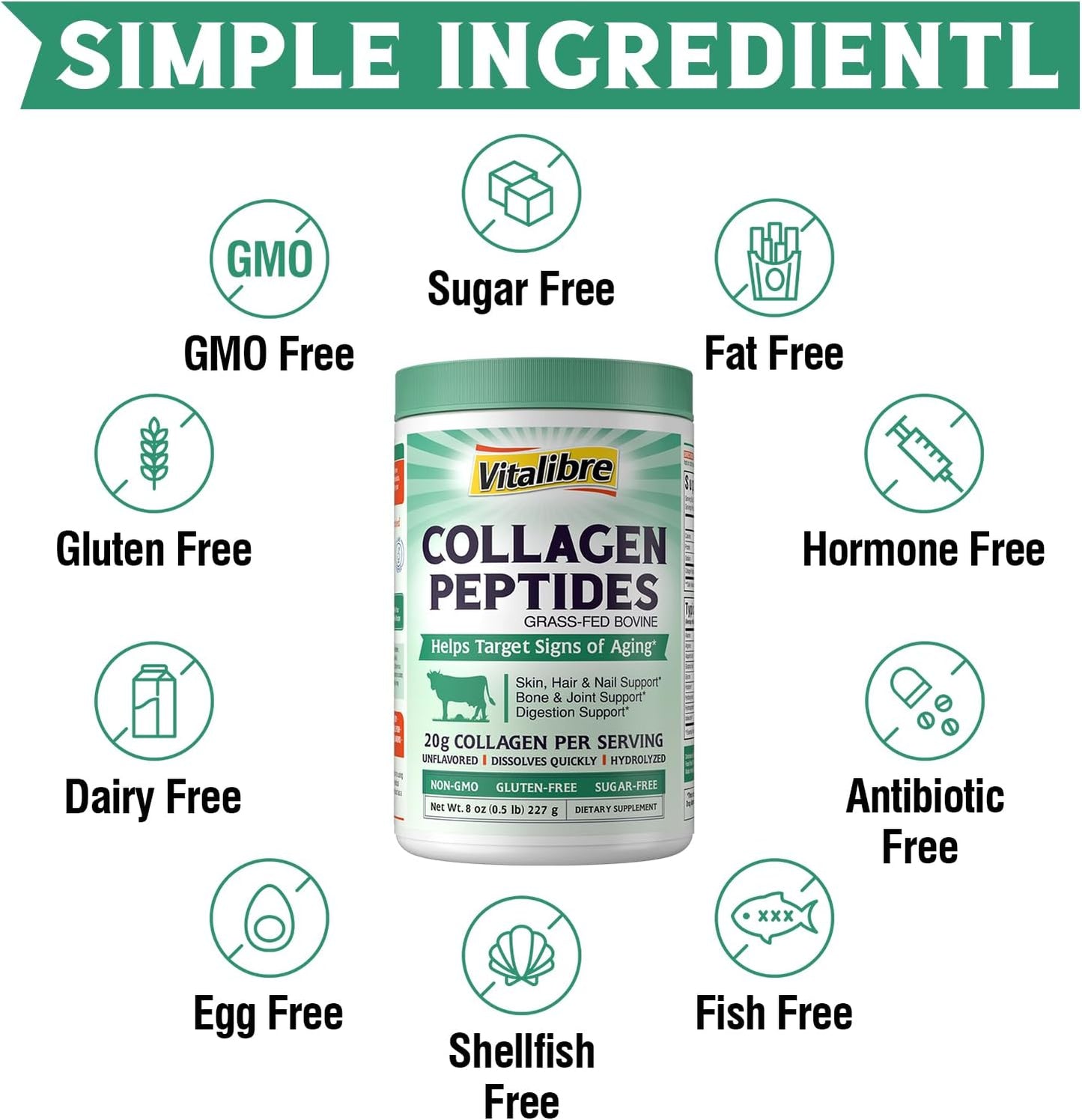 Vitalibre Multi Collagen & Bovine Peptides Powder Bundle - 16oz & 8oz Sizes