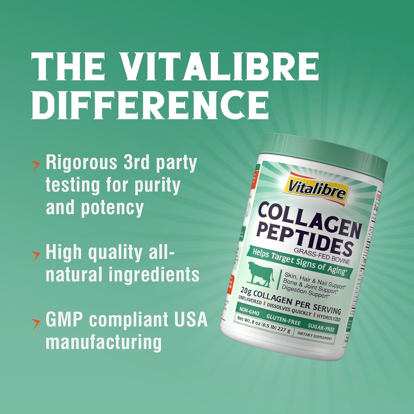 Vitalibre Multi Collagen & Bovine Peptides Powder Bundle - 16oz & 8oz Sizes