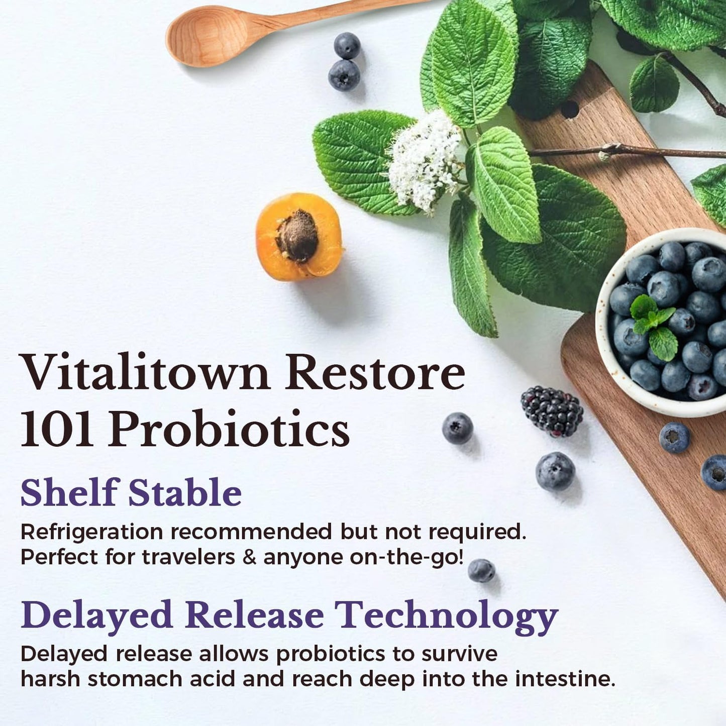 Vitalitown Probiotic Supplement: 101 Billion CFUs, 24 Strains, Enzymes, Prebiotics, Shelf Stable, Men & Women, 30 Caps