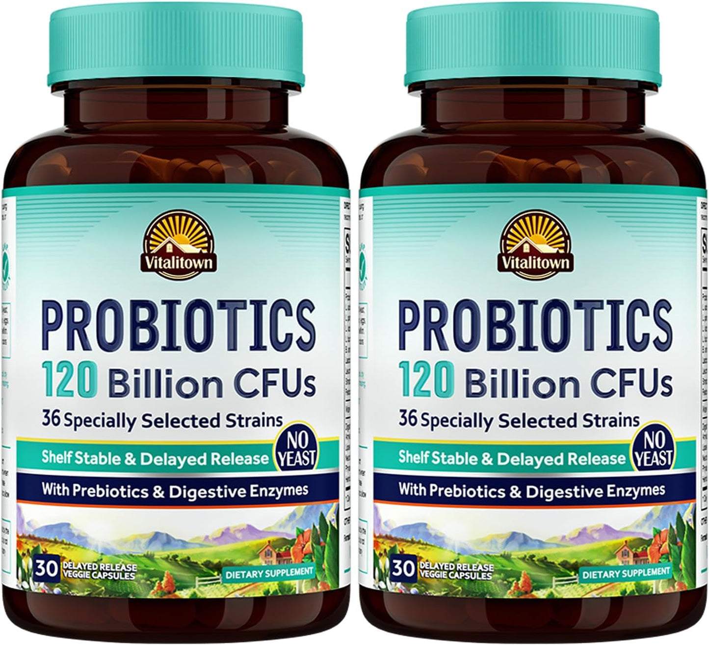 Vitalitown Probiotics 120 Billion CFUs | 36 Strains with Prebiotics & Enzymes | Digestive & Immune Support | Vegan | 60 Delayed Release Capsules