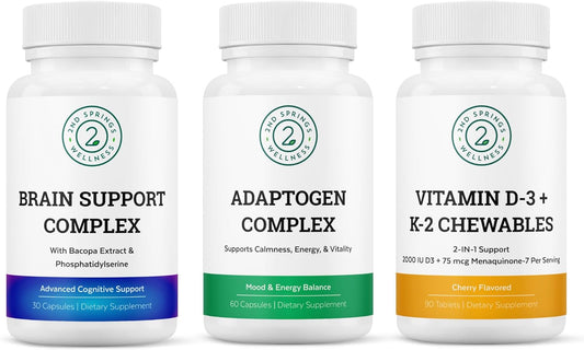 Vitality & Mind Wellness Trio Bundle - Brain Support, Adaptogen, Vitamin D3+K2 for Enhanced Wellbeing