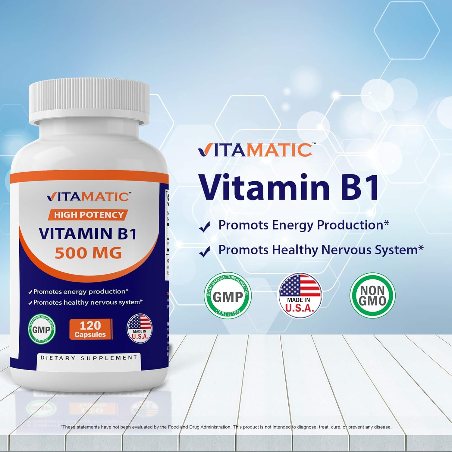 Vitamatic 3 Pack Thiamine Vitamin B1 500mg, 120 Capsules for Energy Support