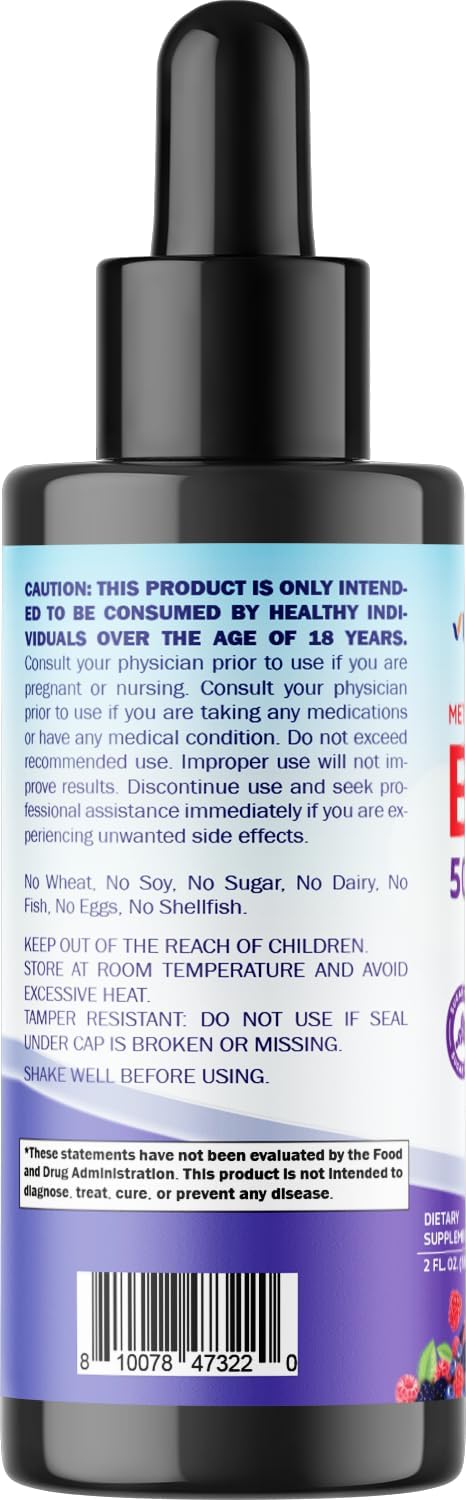 Vitamatic Fast Acting Liquid Vitamin B12 5000 mcg - 2 Pack Natural Berry Flavor - Sublingual Supplement for Faster Absorption