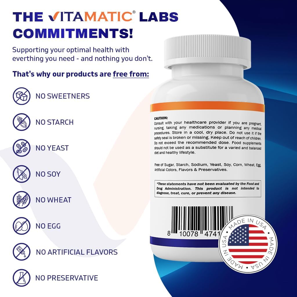 Vitamatic Hydrolyzed Keratin Capsules - 500mg per Serving - 120 Vegetarian Capsules - Hair Skin & Nails Support