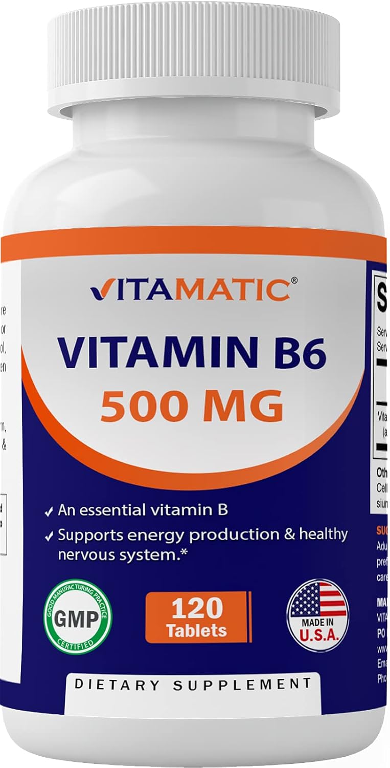 Vitamatic Vitamin B6 500mg - 120 Vegetarian Tablets for Energy, Metabolism, and Immune Health - BoostGo Australia