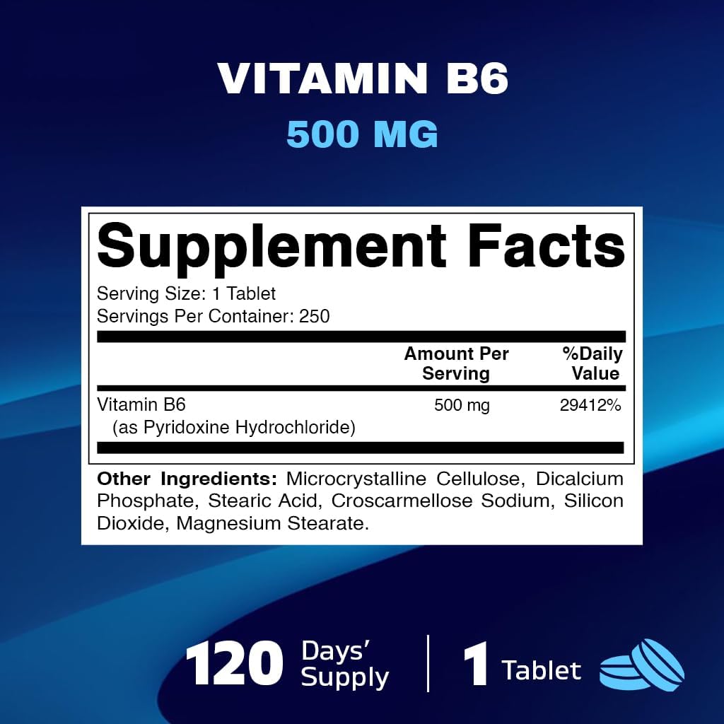 Vitamatic Vitamin B6 500mg - 120 Vegetarian Tablets for Energy, Metabolism, and Immune Health - BoostGo Australia