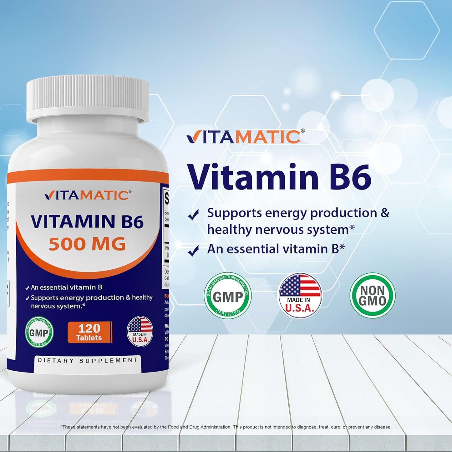 Vitamatic Vitamin B6 500mg - 120 Vegetarian Tablets for Energy, Metabolism, and Immune Health - BoostGo Australia