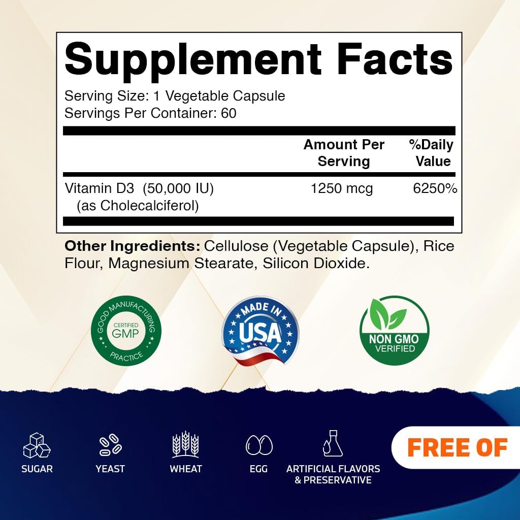 Vitamatic Vitamin D3 50,000 IU 2-Pack - Once Weekly Dose - 1 Year Supply - 120 Veg Capsules - Progressive Formula for Deficiencies