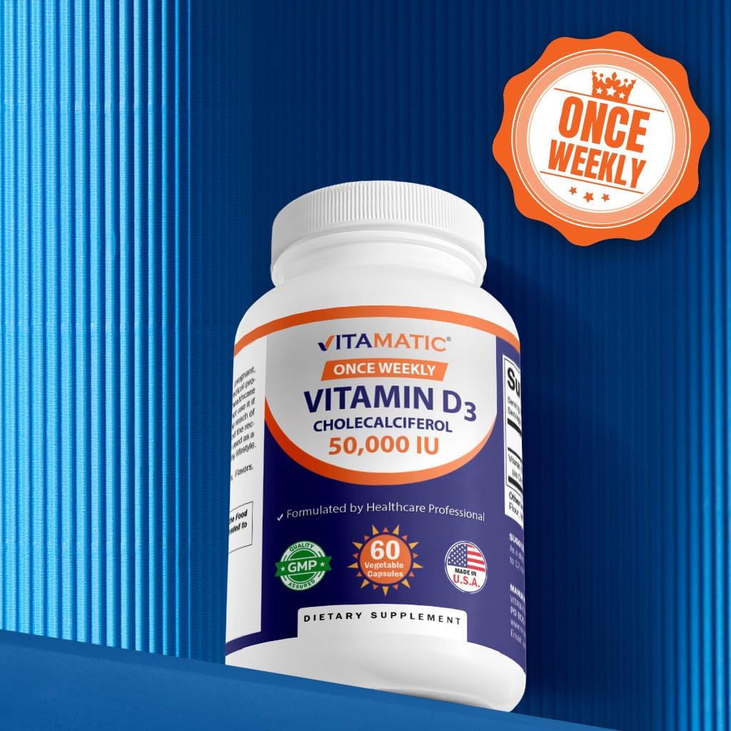 Vitamatic Vitamin D3 50,000 IU 2-Pack - Once Weekly Dose - 1 Year Supply - 120 Veg Capsules - Progressive Formula for Deficiencies