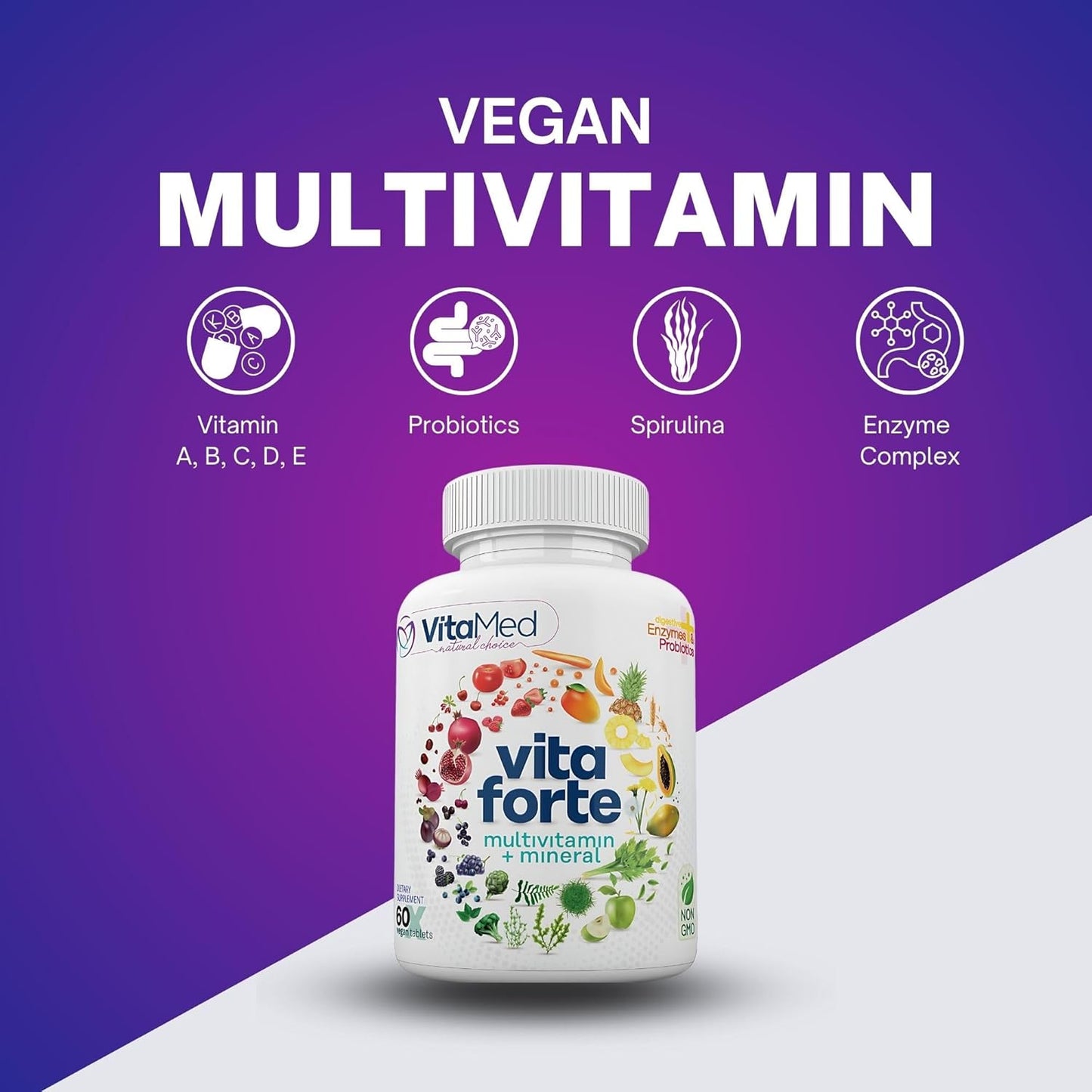 VitaMed Vita Forte Vegan Multivitamin - Complete Daily Supplement for Immune Support & Wellness - 60 Tablets