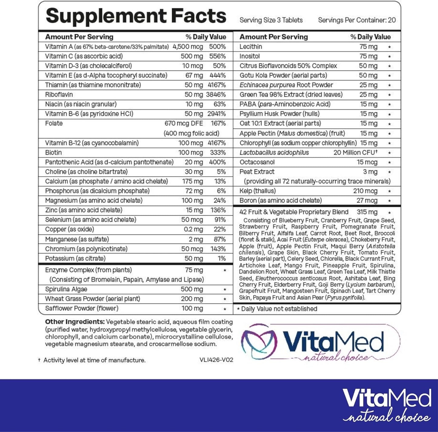 VitaMed Vita Forte Vegan Multivitamin - Complete Daily Supplement for Immune Support & Wellness - 60 Tablets
