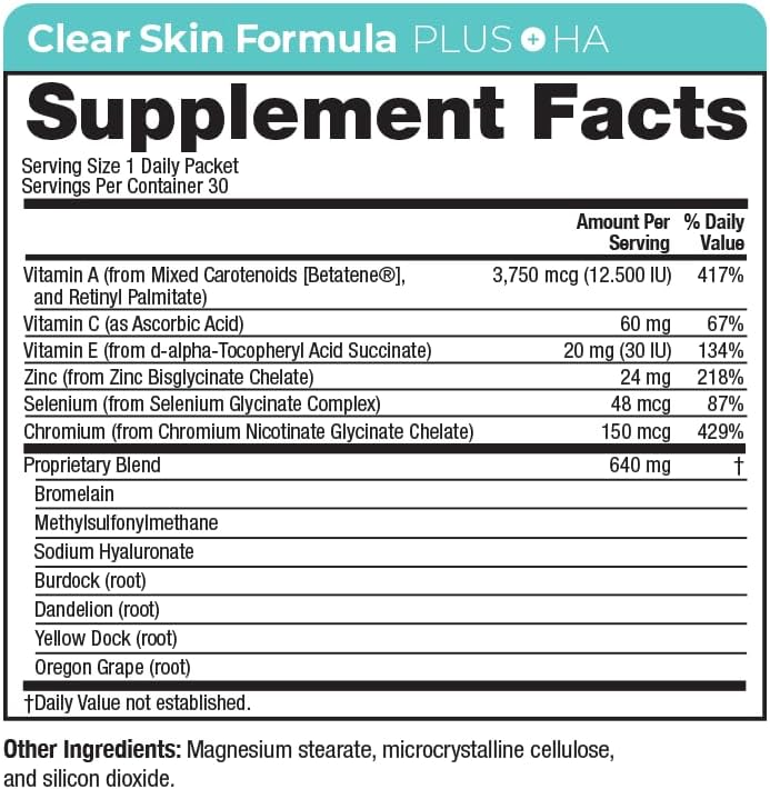 Vitamedica Clear Skin Formula with Hyaluronic Acid - 30 Daily Supplement Packets