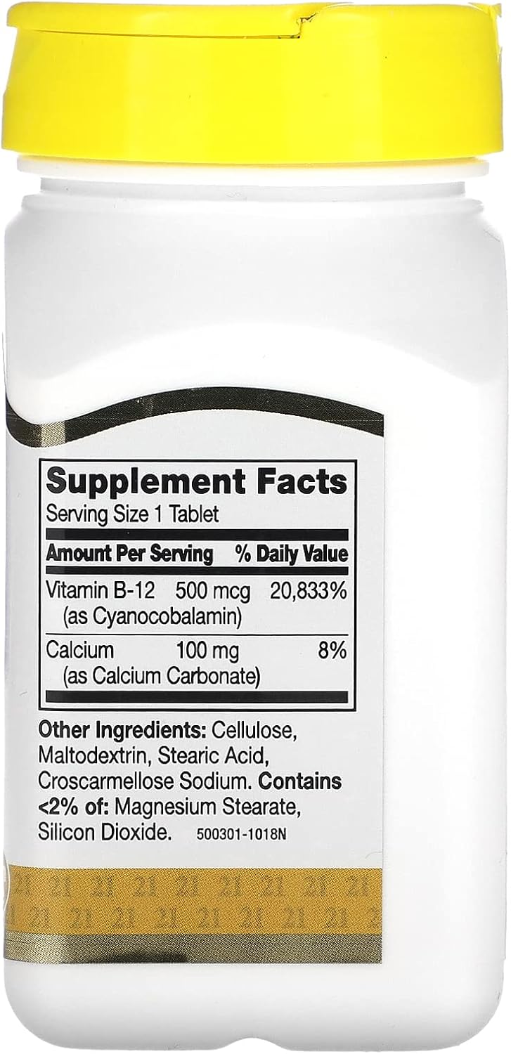 Vitamin B-12 Supplement 500 mcg in 110 Tablets for 21st Century