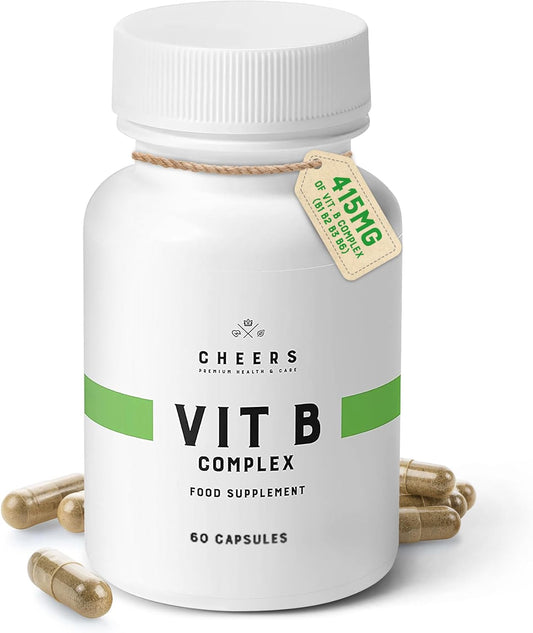 Vitamin B Complex Capsules - 60 Count, 415mg | B1, B2, B3, B6 | Vegan Adults Supplement
