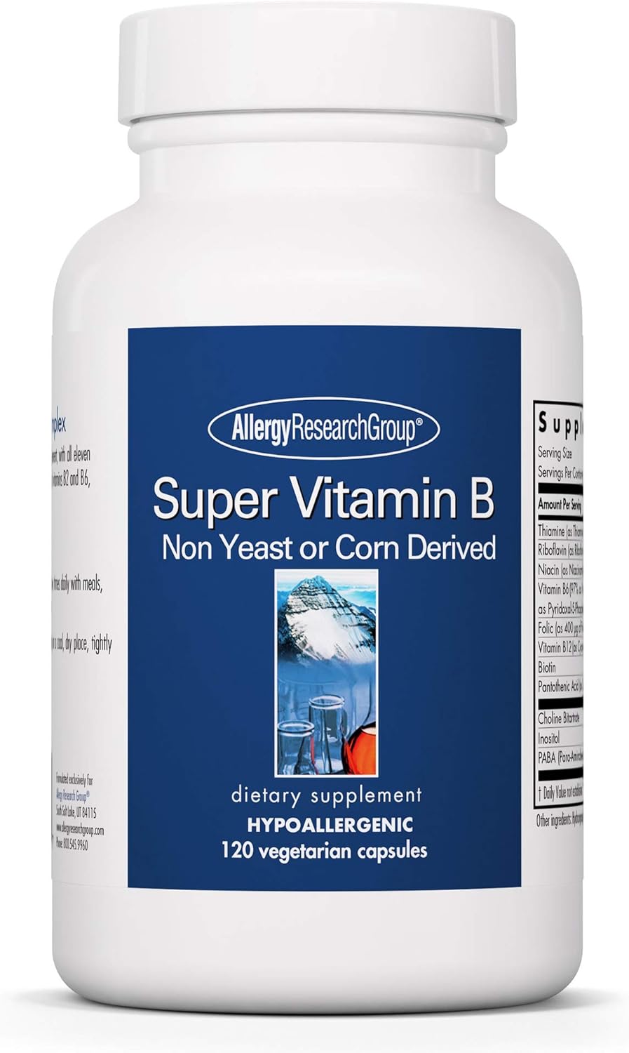 Vitamin B Complex Supplement for Men and Women - 120 Vegetarian Capsules with Vitamin B12 and B6, Corn-Free and Yeast-Free