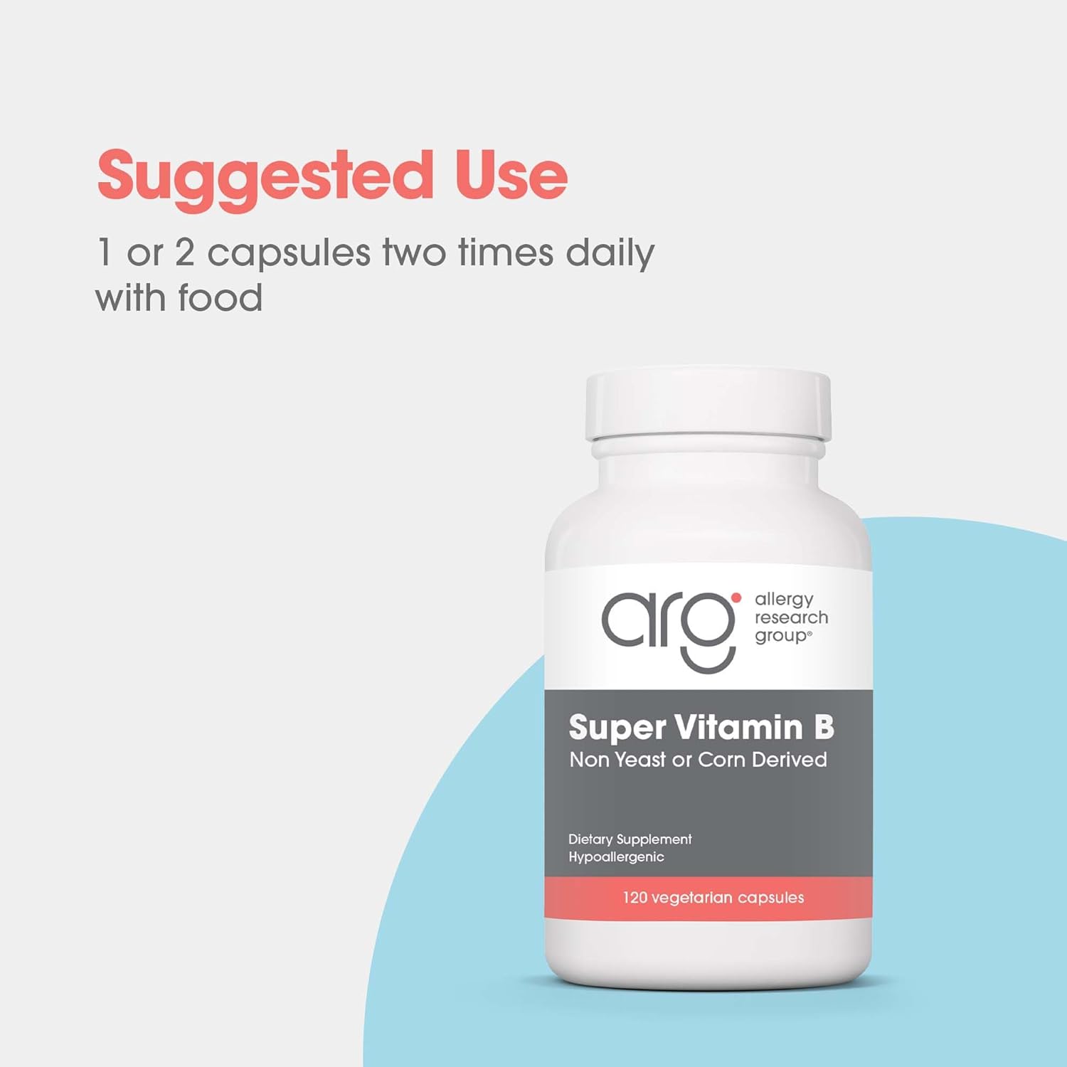 Vitamin B Complex Supplement for Men and Women - 120 Vegetarian Capsules with Vitamin B12 and B6, Corn-Free and Yeast-Free