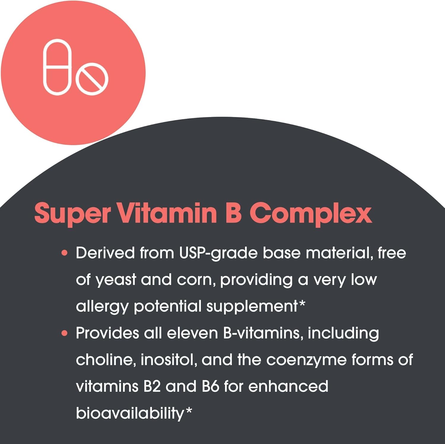 Vitamin B Complex Supplement for Men and Women - 120 Vegetarian Capsules with Vitamin B12 and B6, Corn-Free and Yeast-Free