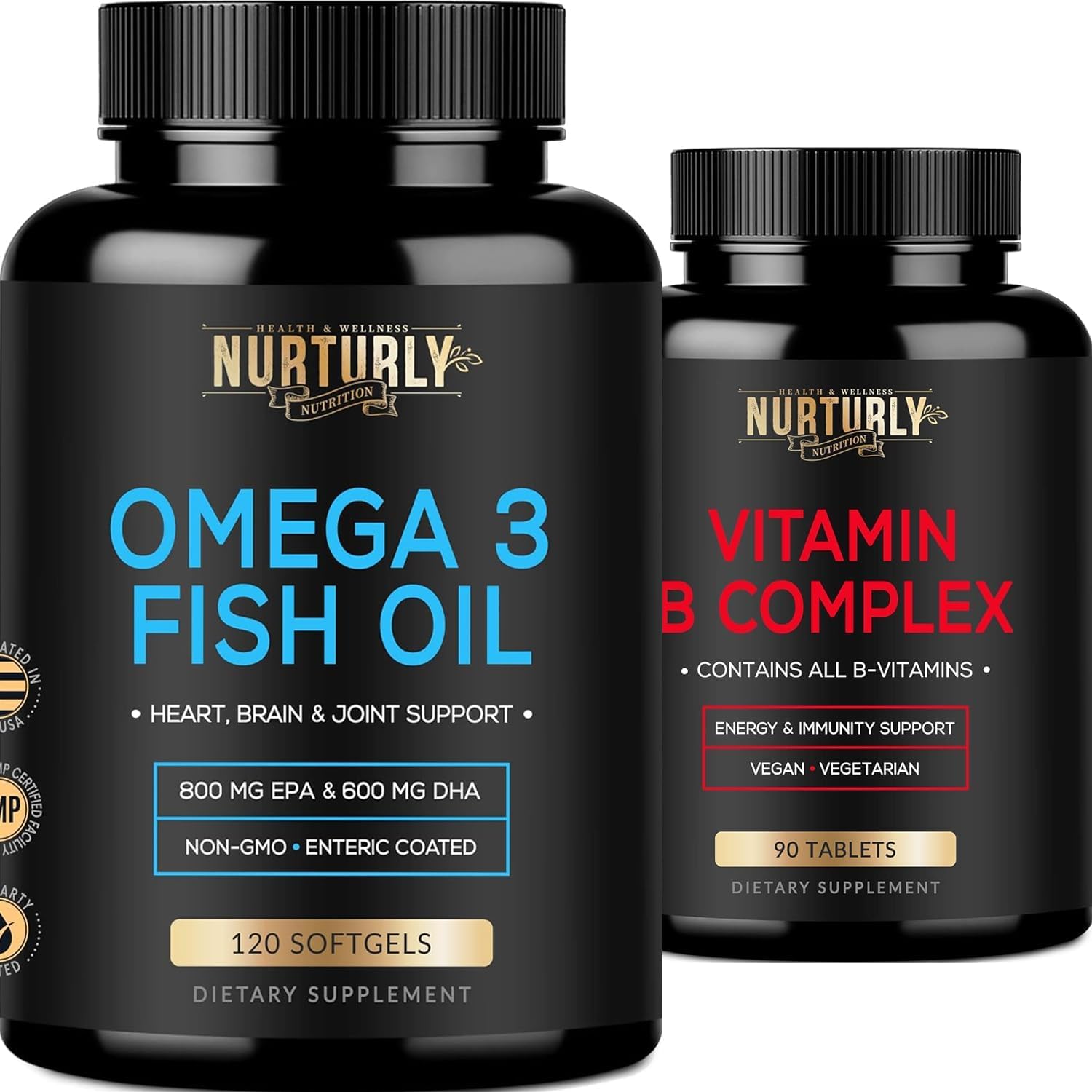 Vitamin B Complex with Omega 3 Fish Oil - B1, B2, B3, B5, B6, B7, B9, B12, Biotin - 2000mg Fish Oil, 800mg EPA, 600mg DHA - Energy, Immunity, Joint, Brain, Heart Support