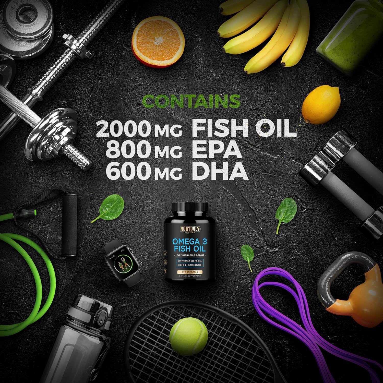 Vitamin B Complex with Omega 3 Fish Oil - B1, B2, B3, B5, B6, B7, B9, B12, Biotin - 2000mg Fish Oil, 800mg EPA, 600mg DHA - Energy, Immunity, Joint, Brain, Heart Support