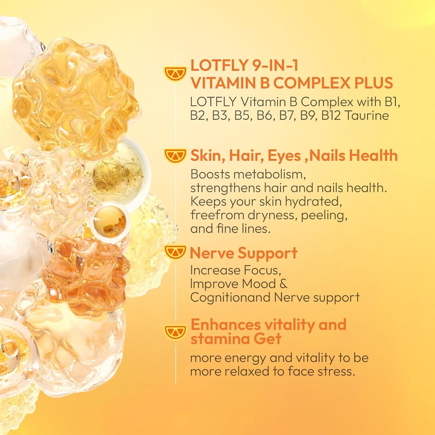 Vitamin B Complex with Taurine for Immune Support and Energy Metabolism - Blood Orange Powder - 60 Tablets for Men & Women