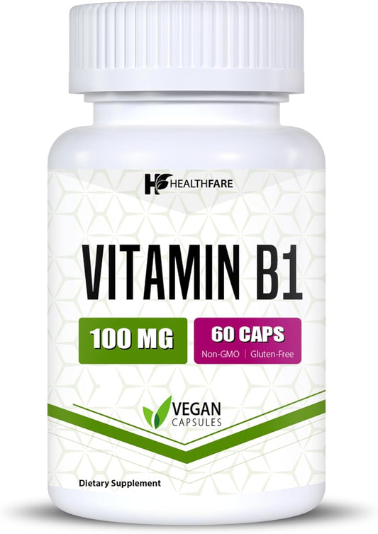 Vitamin B1 100mg Supplement | 60 Capsules | Supports Overall Health | Non-GMO & Gluten Free