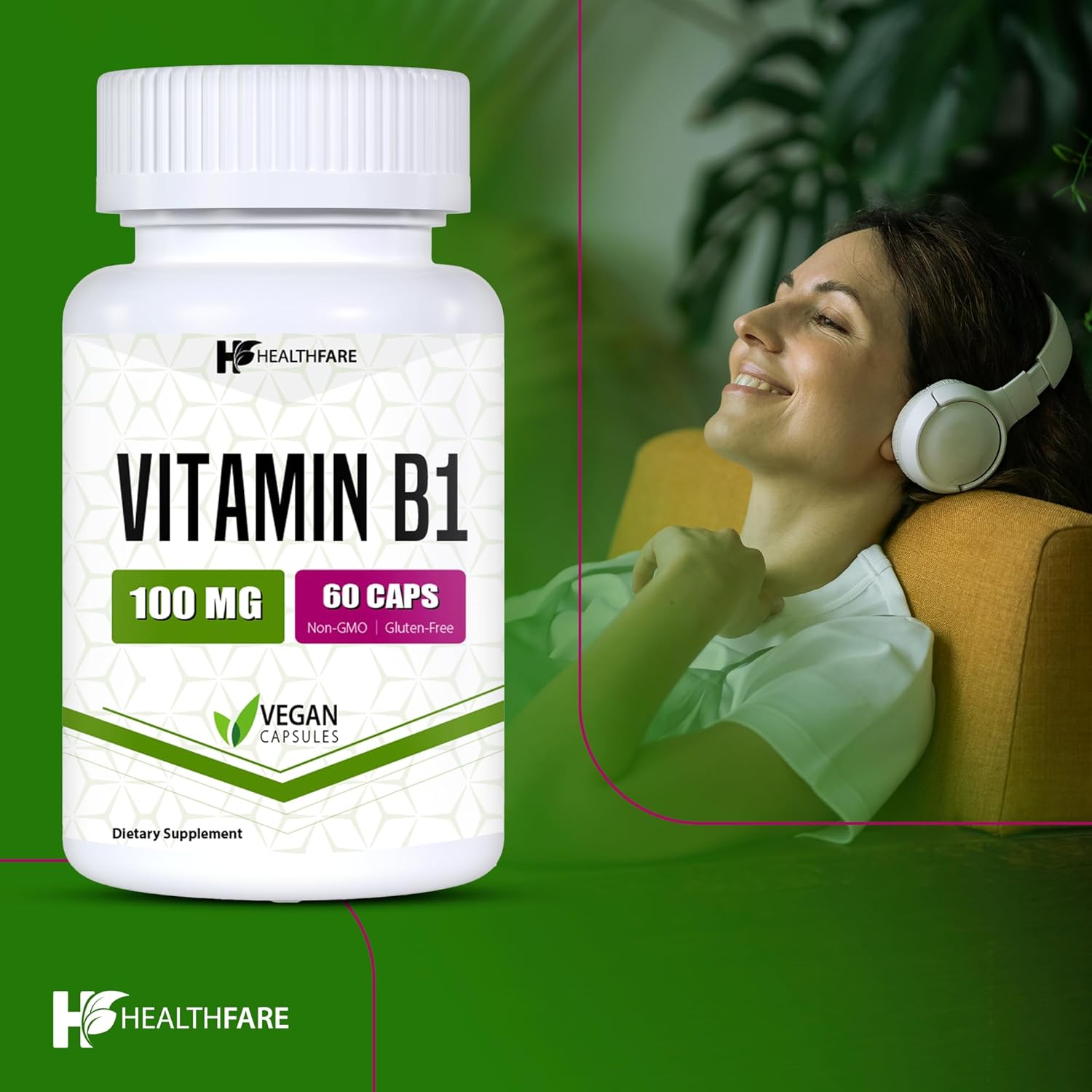 Vitamin B1 100mg Supplement | 60 Capsules | Supports Overall Health | Non-GMO & Gluten Free