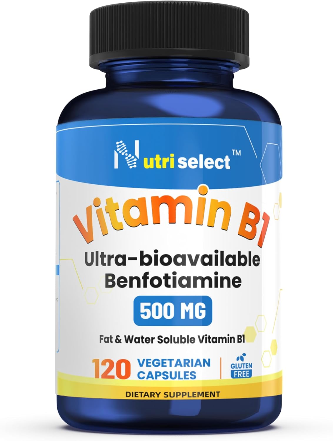 Vitamin B1 Benfotiamine Supplement 500mg - 120 Capsules, Non-GMO, Vegan, Gluten-Free