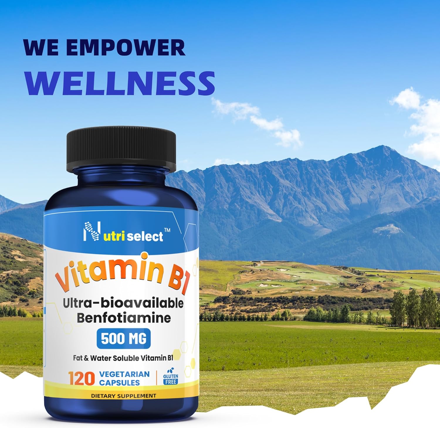 Vitamin B1 Benfotiamine Supplement 500mg - 120 Capsules, Non-GMO, Vegan, Gluten-Free