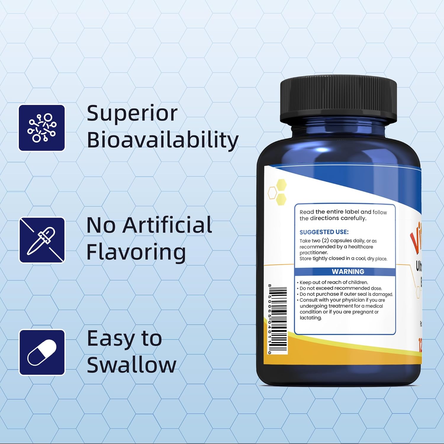 Vitamin B1 Benfotiamine Supplement 500mg - 120 Capsules, Non-GMO, Vegan, Gluten-Free