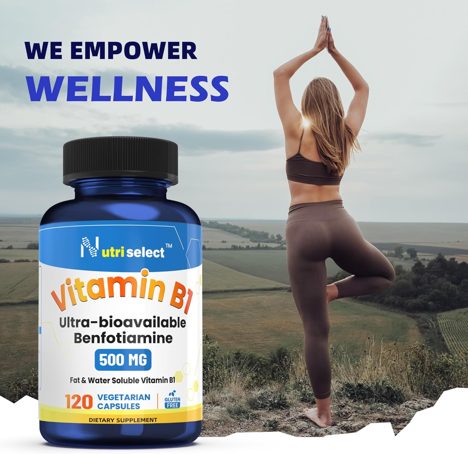 Vitamin B1 Supplement with 500mg Per Capsule - 120 Capsules, Non-GMO, Vegan, Gluten-Free
