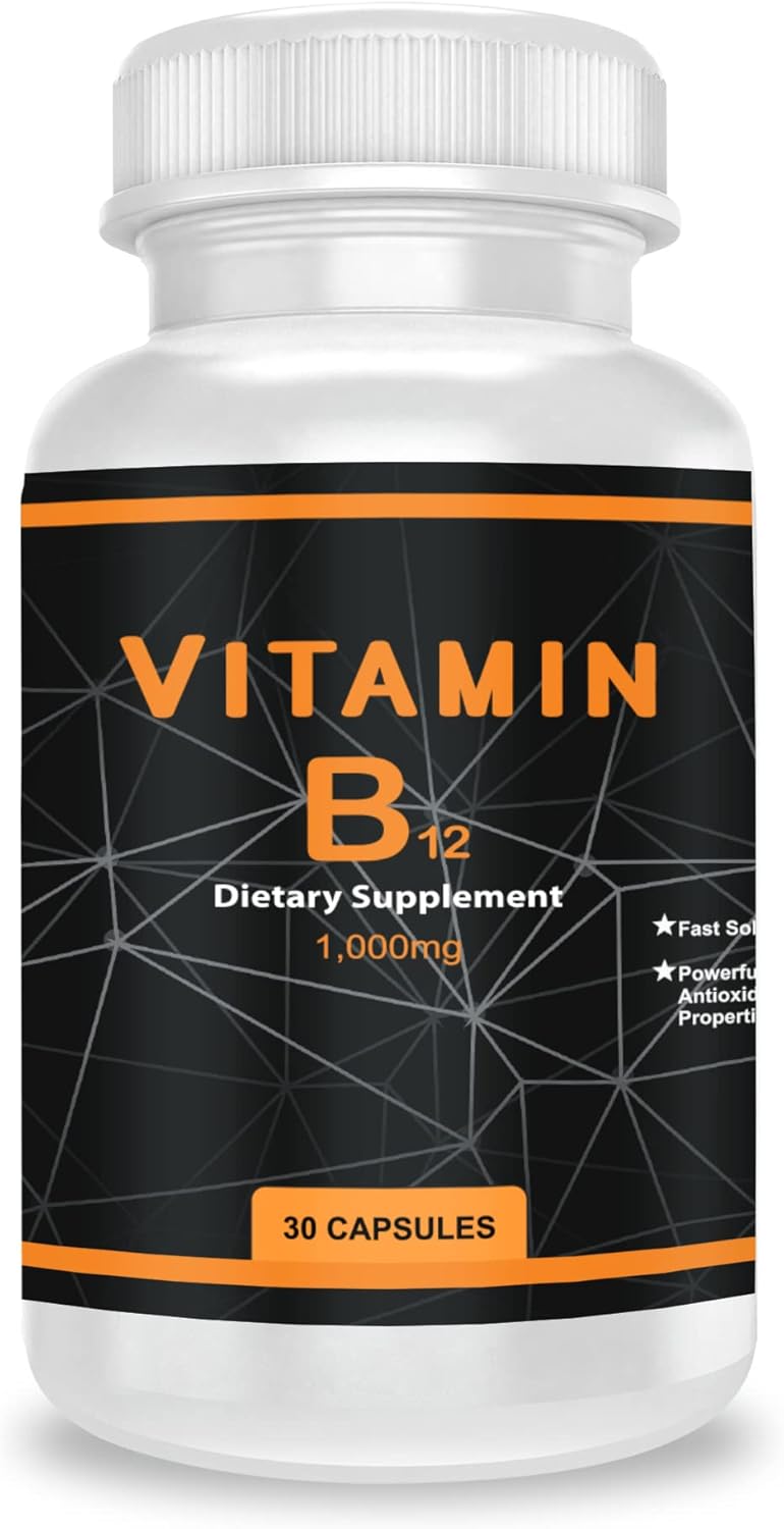 Vitamin B12 1000mg Capsules for Energy and Nervous System Support - 30 Count