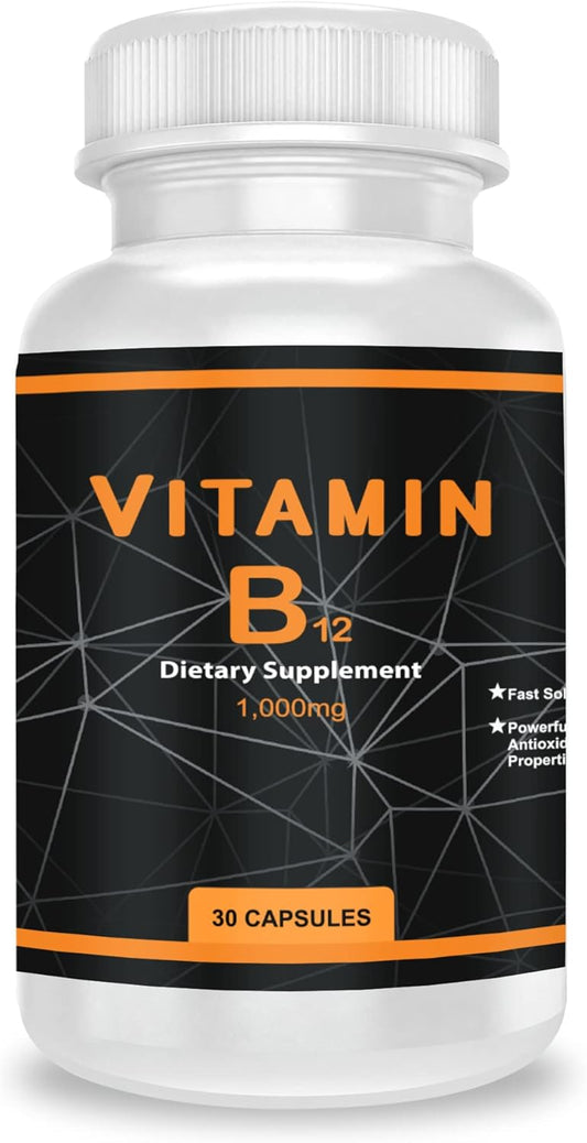 Vitamin B12 1000mg Capsules for Energy and Nervous System Support - 30 Count