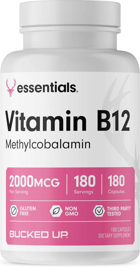 Vitamin B12 2000mcg Methylcobalamin Capsules - 180 Servings, Essentials Supplement