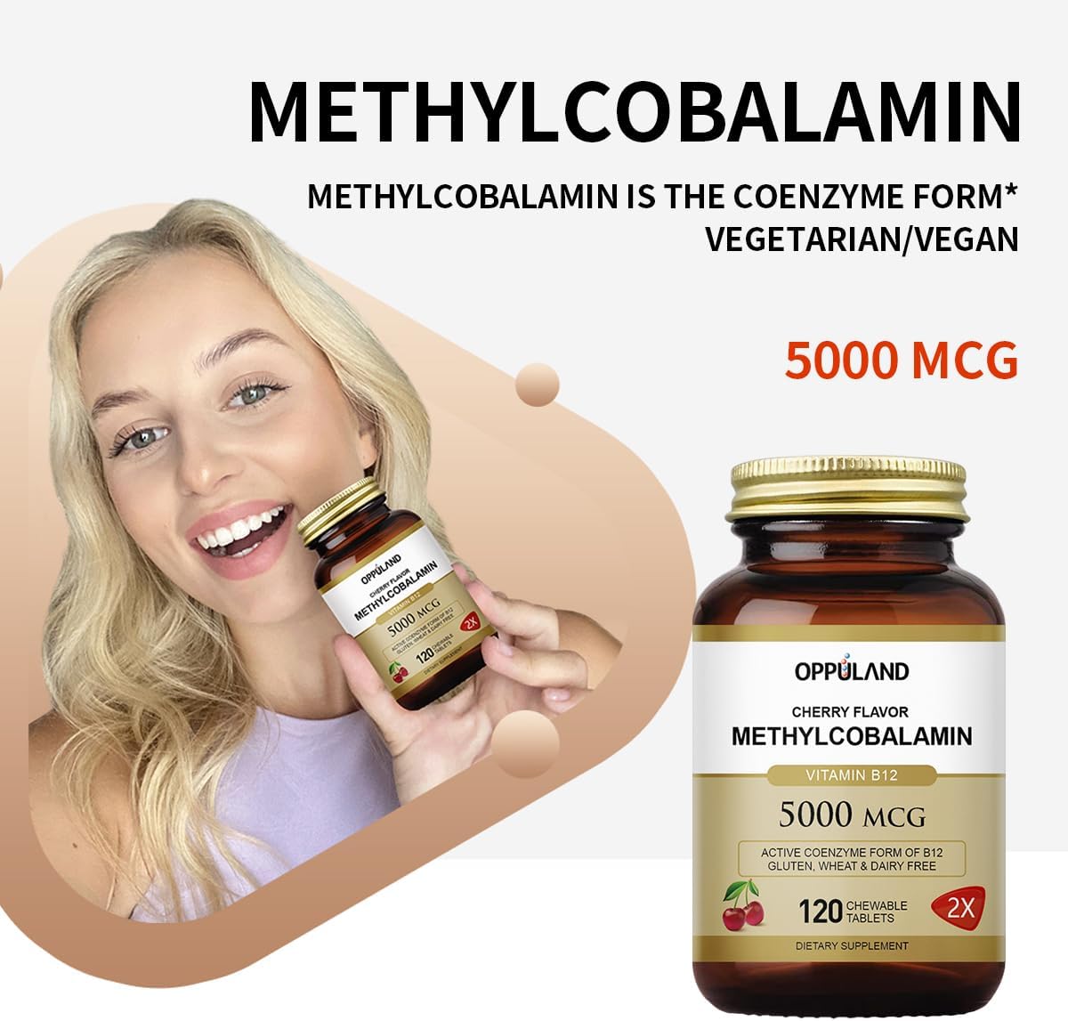 Vitamin B12 and Folic Acid Chewable Tablets for Cirrhosis and Liver Steatosis - 5000 mcg Methylcobalamin, 120 Tablets, Cherry Flavor