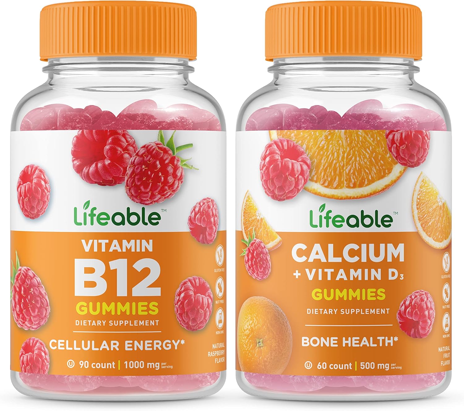 Vitamin B12, Calcium, and Vitamin D Gummies Bundle - Delicious Chewable Supplement, Gluten-Free, GMO-Free