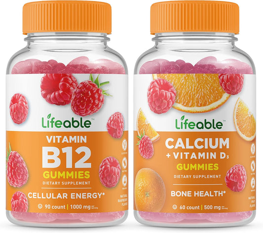Vitamin B12, Calcium, and Vitamin D Gummies Bundle - Delicious Chewable Supplement, Gluten-Free, GMO-Free