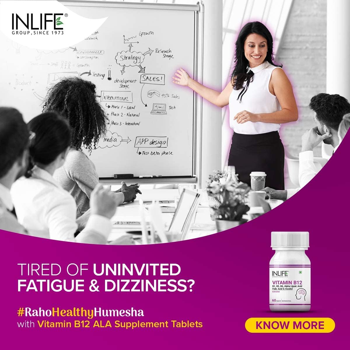 Vitamin B12 Complex with B1, B5, B6, ALA, Folic Acid, Inositol - 60 Supplements