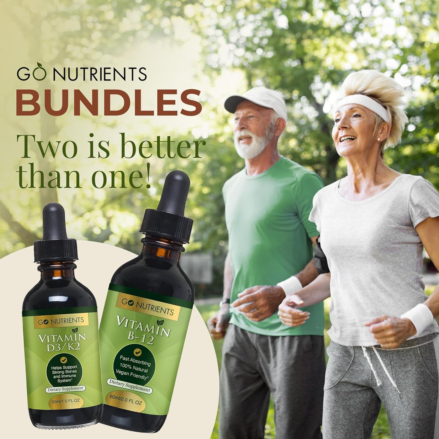 Vitamin B12 & D3 with K2 Liquid Drops Bundle | Liquid B12 Drops 2oz | Liquid D3 Drops 1oz | Non-GMO, Preservative-Free