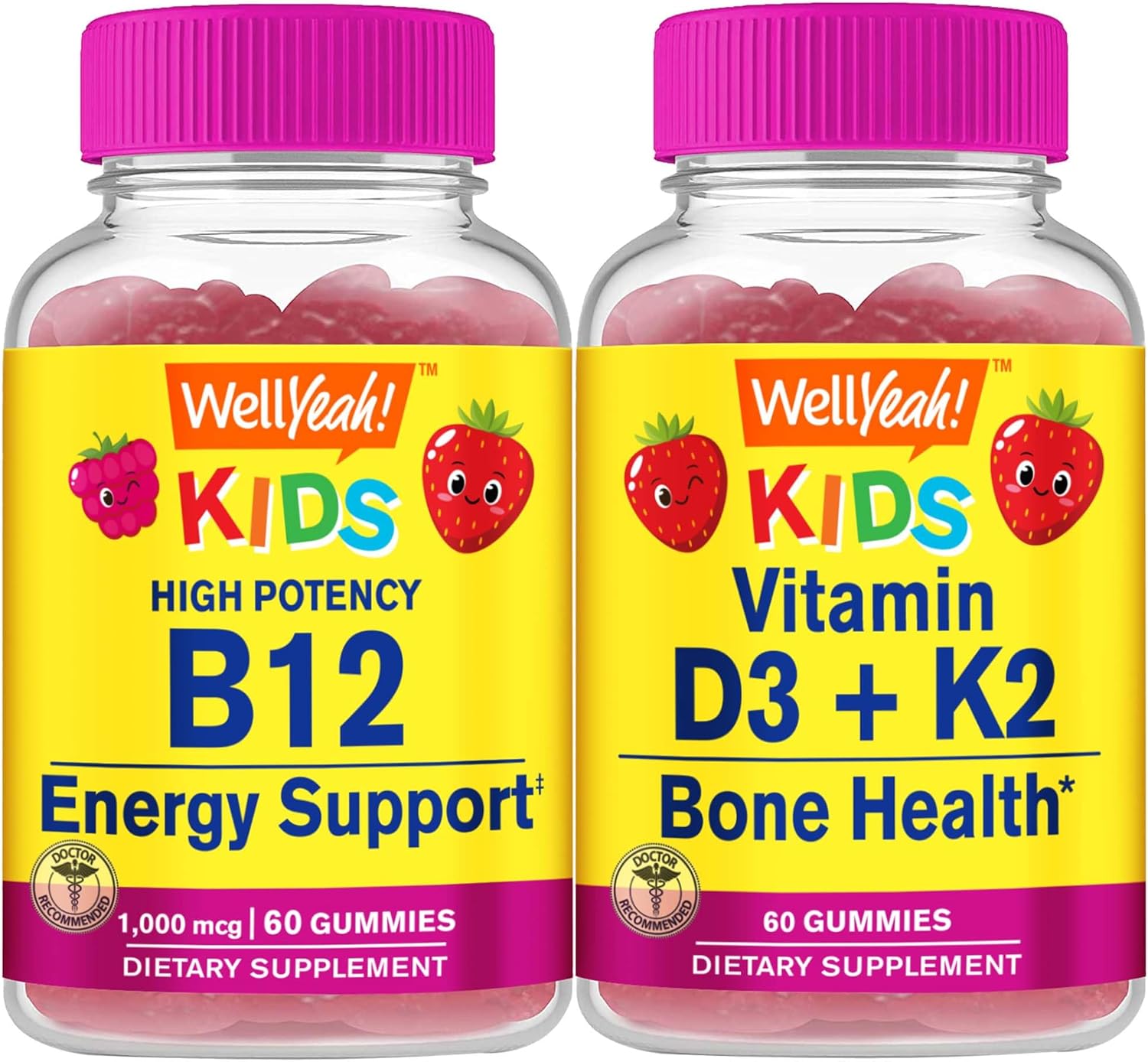 Vitamin B12 Kids and Vitamin D3+K2 Kids Gummies Bundle - Gluten and GMO Free Chewable Gummy Supplement