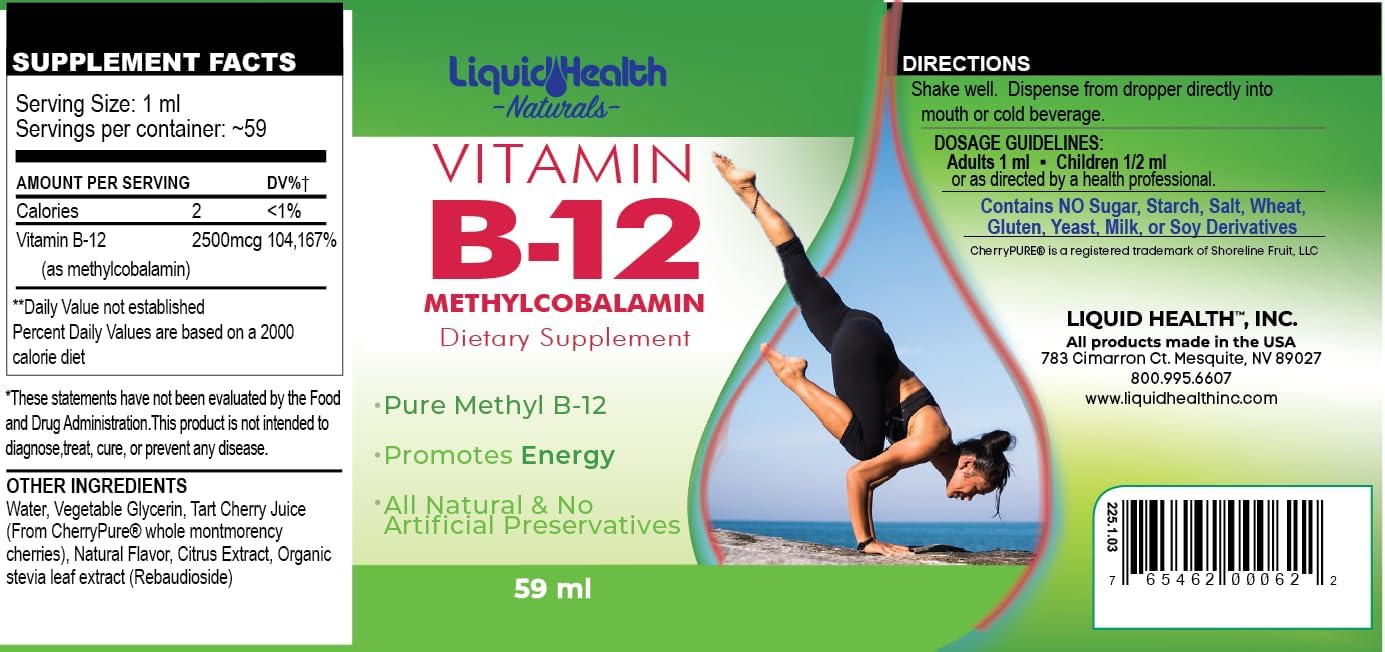 Vitamin B12 Liquid Drops for Energy, Immune Support, Memory & Concentration - Vegan, Sugar Free (3 Pack)