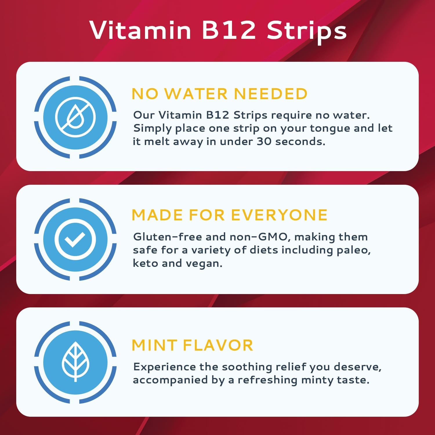 Vitamin B12 Oral Dissolvable Strips 100 Pack | Mint Flavored | 1500 mcg | Methylcobalamin Formula | Vegan & Gluten Free