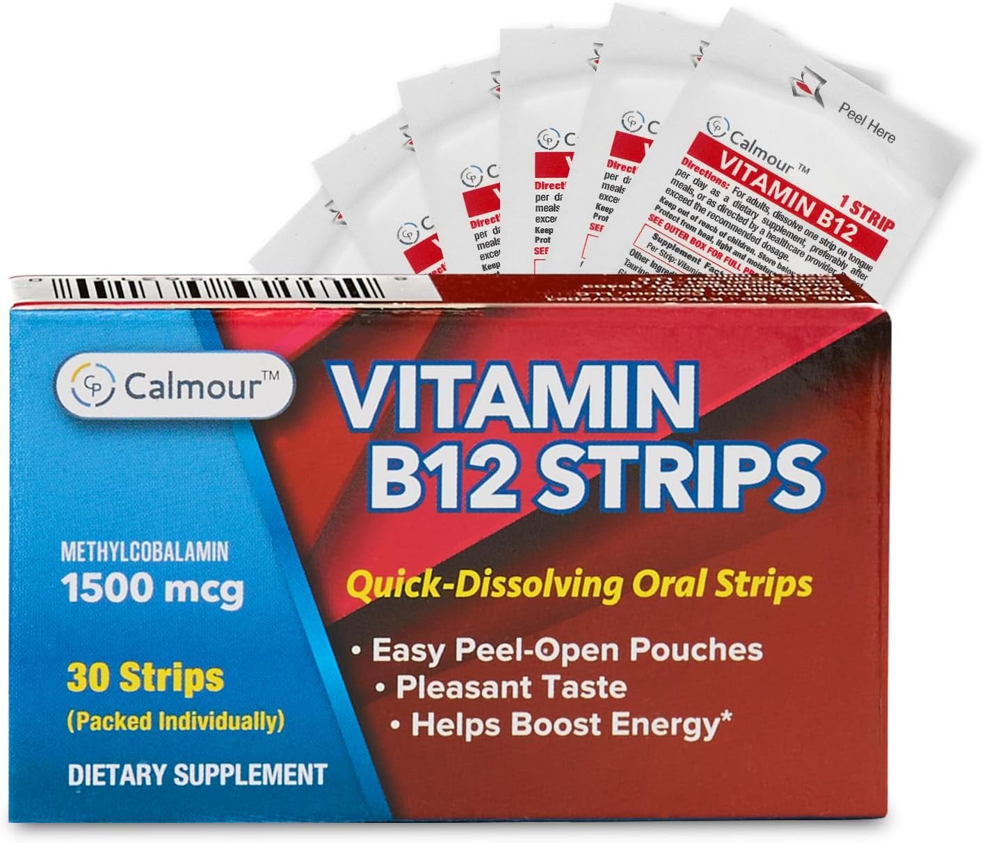 Vitamin B12 Oral Dissolvable Strips 30 Pack | Mint Flavored 1500 mcg | Methylcobalamin Formula | Vegan & Gluten Free