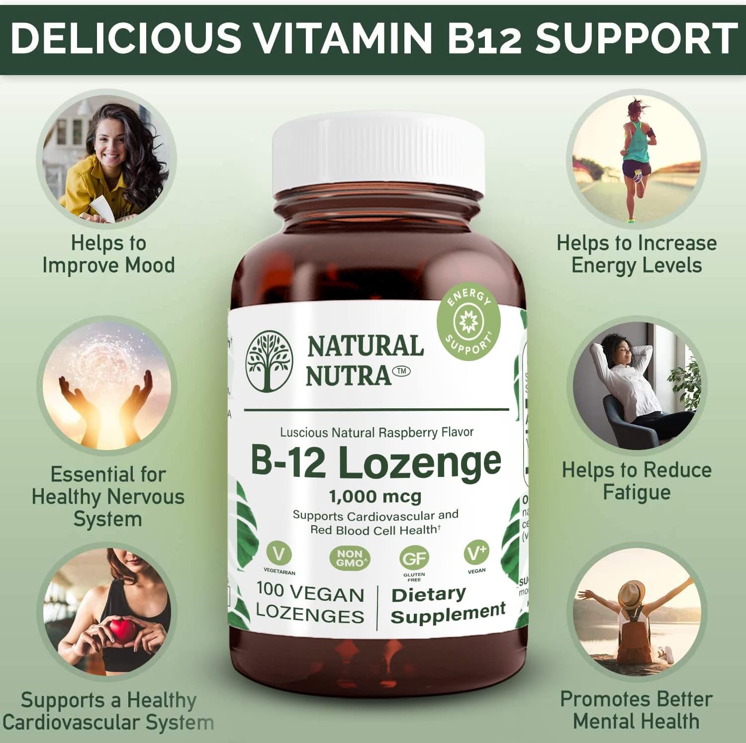 Vitamin B12 Supplement for Energy, Mood, and Nervous System Support - 100 Lozenges - BoostGo Australia