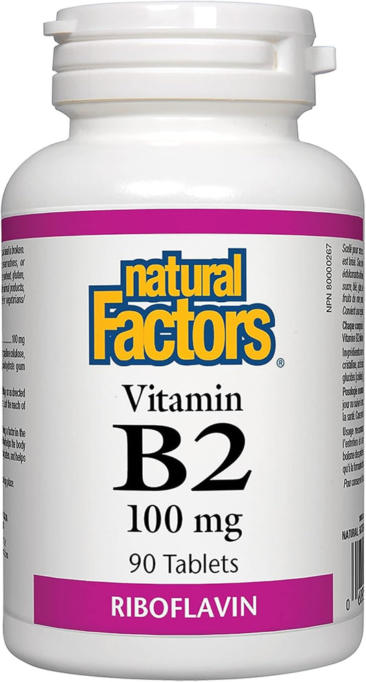 Vitamin B2 Riboflavin 100mg Tablets for Energy & Metabolism Support - 90 Count by Natural Factors