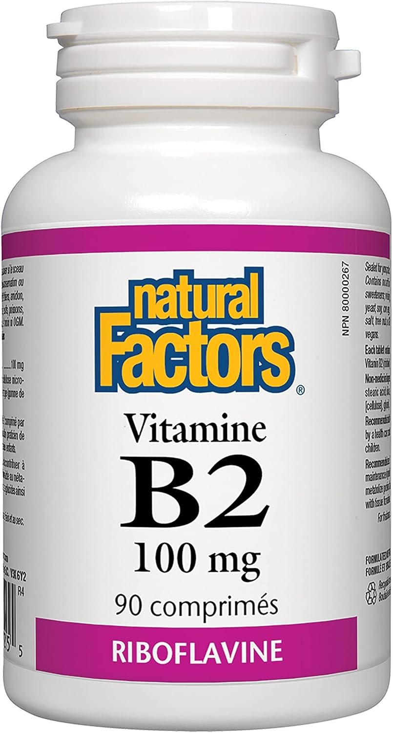 Vitamin B2 Riboflavin 100mg Tablets for Energy & Metabolism Support - 90 Count by Natural Factors