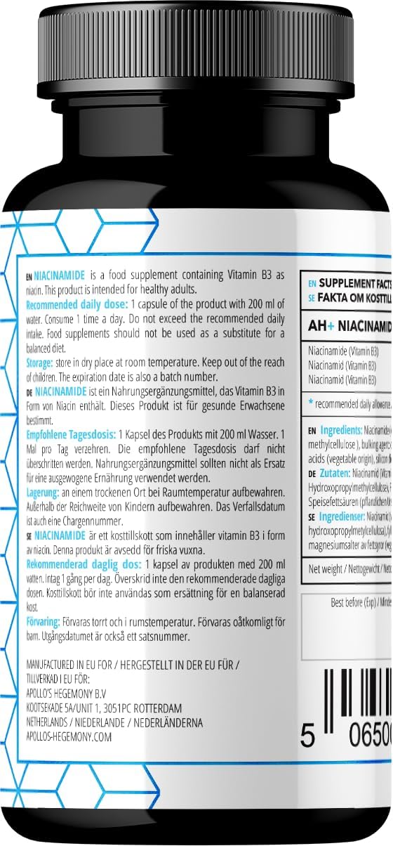 Vitamin B3 (Niacinamide) 500mg - 60 Capsules - Boost Metabolism and Nerve Function - 2 Month Supply