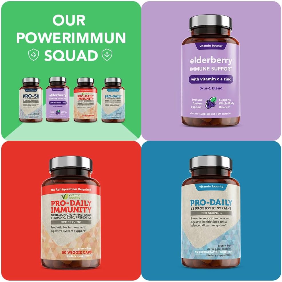 Vitamin Bounty Pro-50 Probiotic with 50 Billion Organisms and 13 Strains - Gut & Digestive Health Support, Delayed Release Capsules with Prebiotic Greens - 120 Capsules