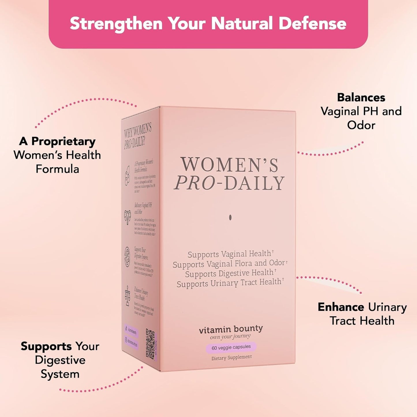 Vitamin Bounty Women's Pro-Daily Probiotic with Cranberry - 10 Billion CFUs, Supports Vaginal, Digestive, and pH Balance - 2 Pack of 60 Capsules