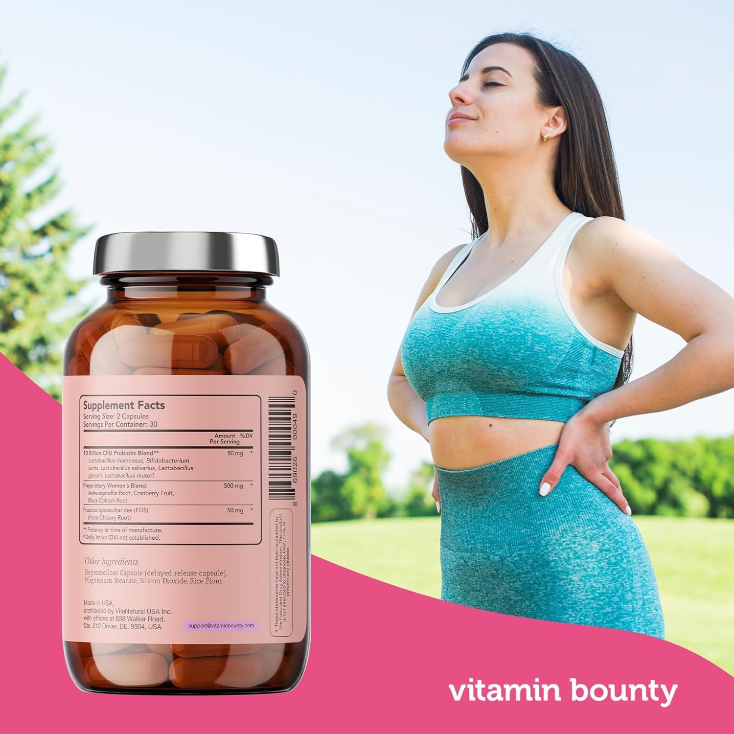 Vitamin Bounty Women's Pro-Daily Probiotic with Cranberry - 10 Billion CFUs, Supports Vaginal, Digestive, and pH Balance - 2 Pack of 60 Capsules