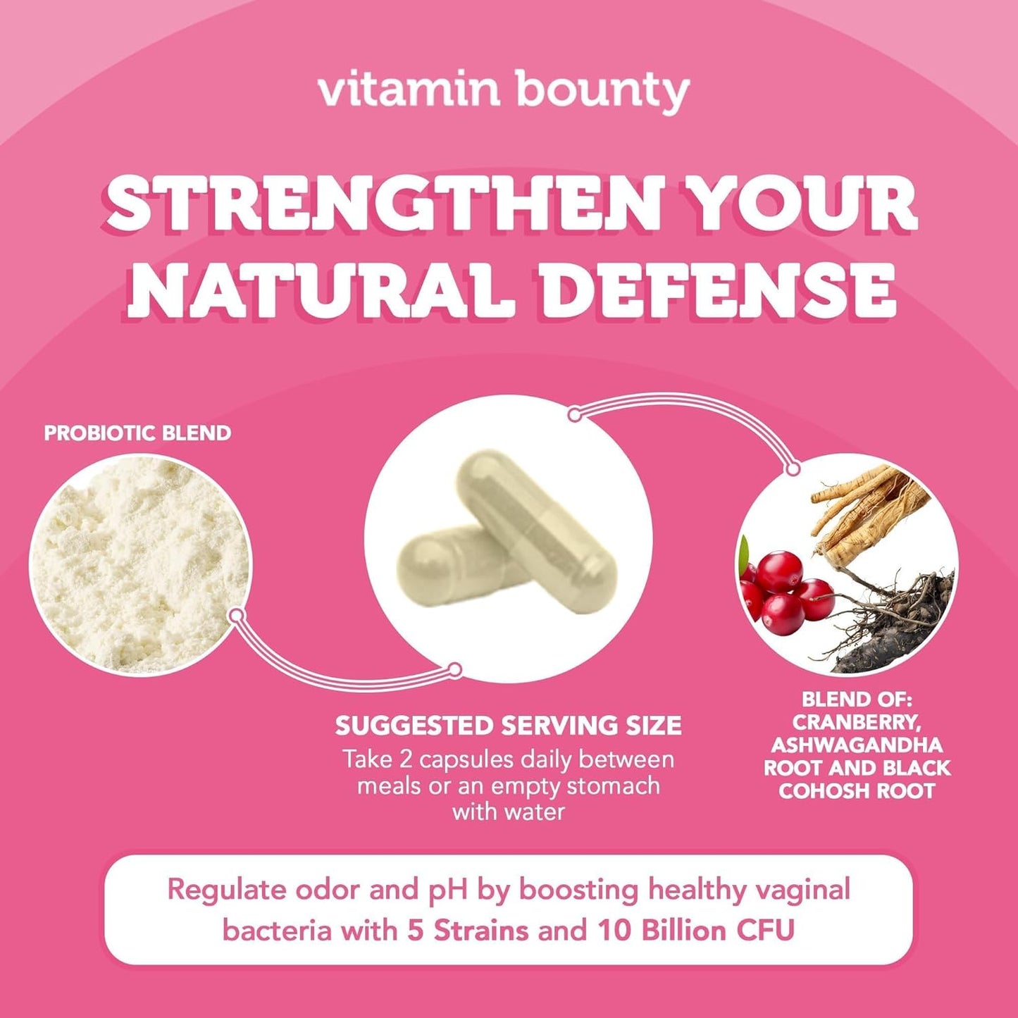 Vitamin Bounty Women's Pro-Daily Probiotic with Cranberry - 10 Billion CFUs, Supports Vaginal, Digestive, and pH Balance - 2 Pack of 60 Capsules